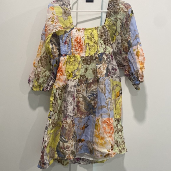 Banana Republic Ramie Twist Dress in Patchwork Blue small petite s p long sleeve - Picture 10 of 11